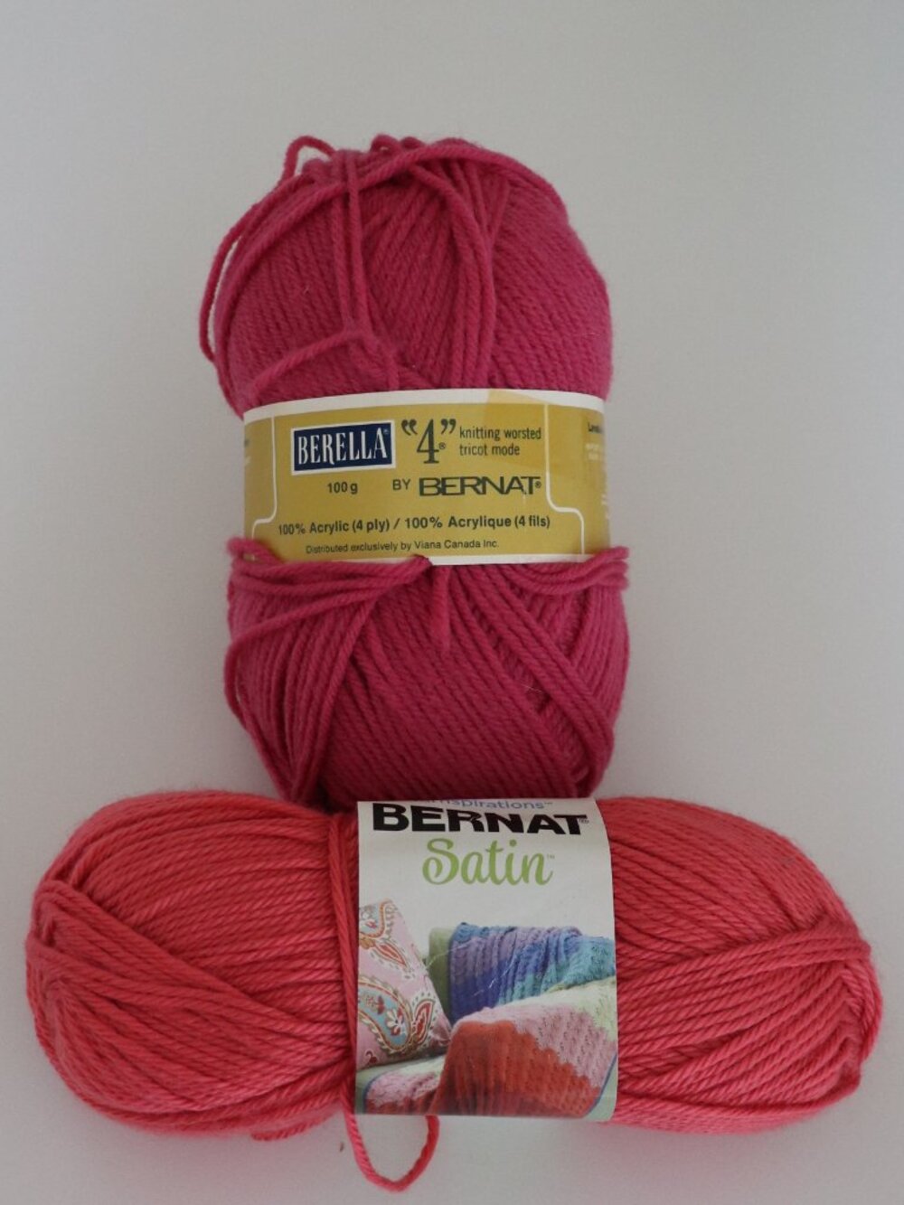 NWT Lot of 2 Bernat Yarn Skeins Berella "4" Worsted & Satin Soft Pink Magenta